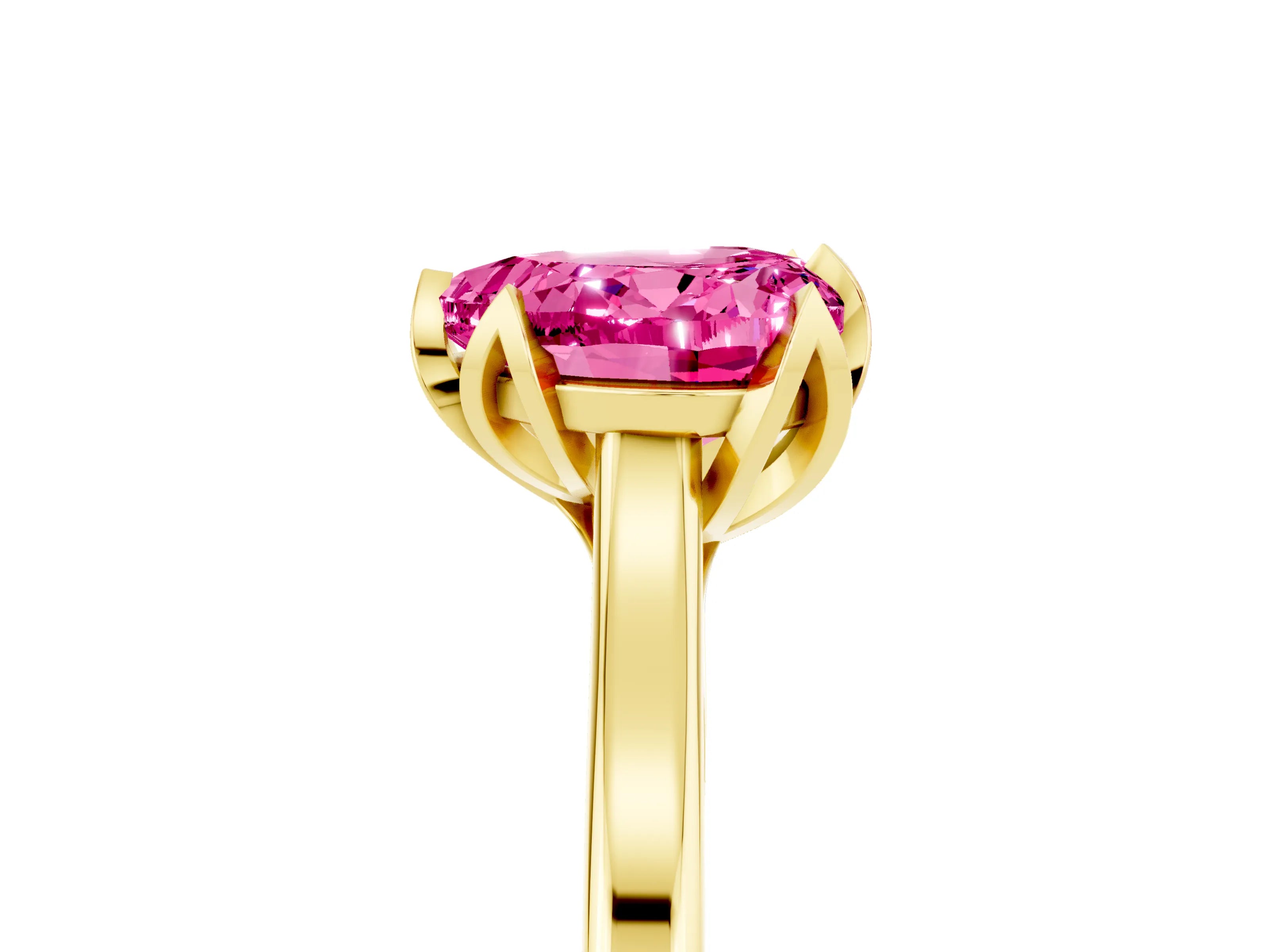 Yellow gold Heart Cut Pink Sapphire Solitaire Ring with Flower Prong Setting and Classic Band_17