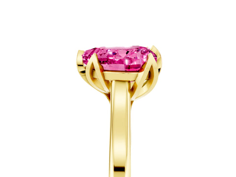Yellow gold Heart Cut Pink Sapphire Solitaire Ring with Flower Prong Setting and Classic Band_17