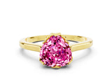 Yellow gold Heart Cut Pink Sapphire Solitaire Ring with Flower Prong Setting and Classic Band_36