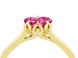 Yellow gold Heart Cut Pink Sapphire Solitaire Ring with Flower Prong Setting and Classic Band_40