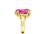 Yellow gold Heart Cut Pink Sapphire Solitaire Ring with Flower Prong Setting and Classic Band_41