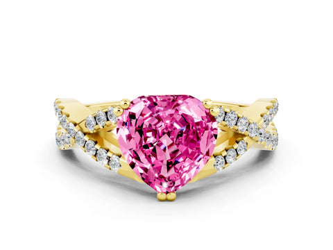 Yellow gold Heart Cut Pink Sapphire Solitaire Ring with Four-Prong Setting and Twisted Pavé Band_12