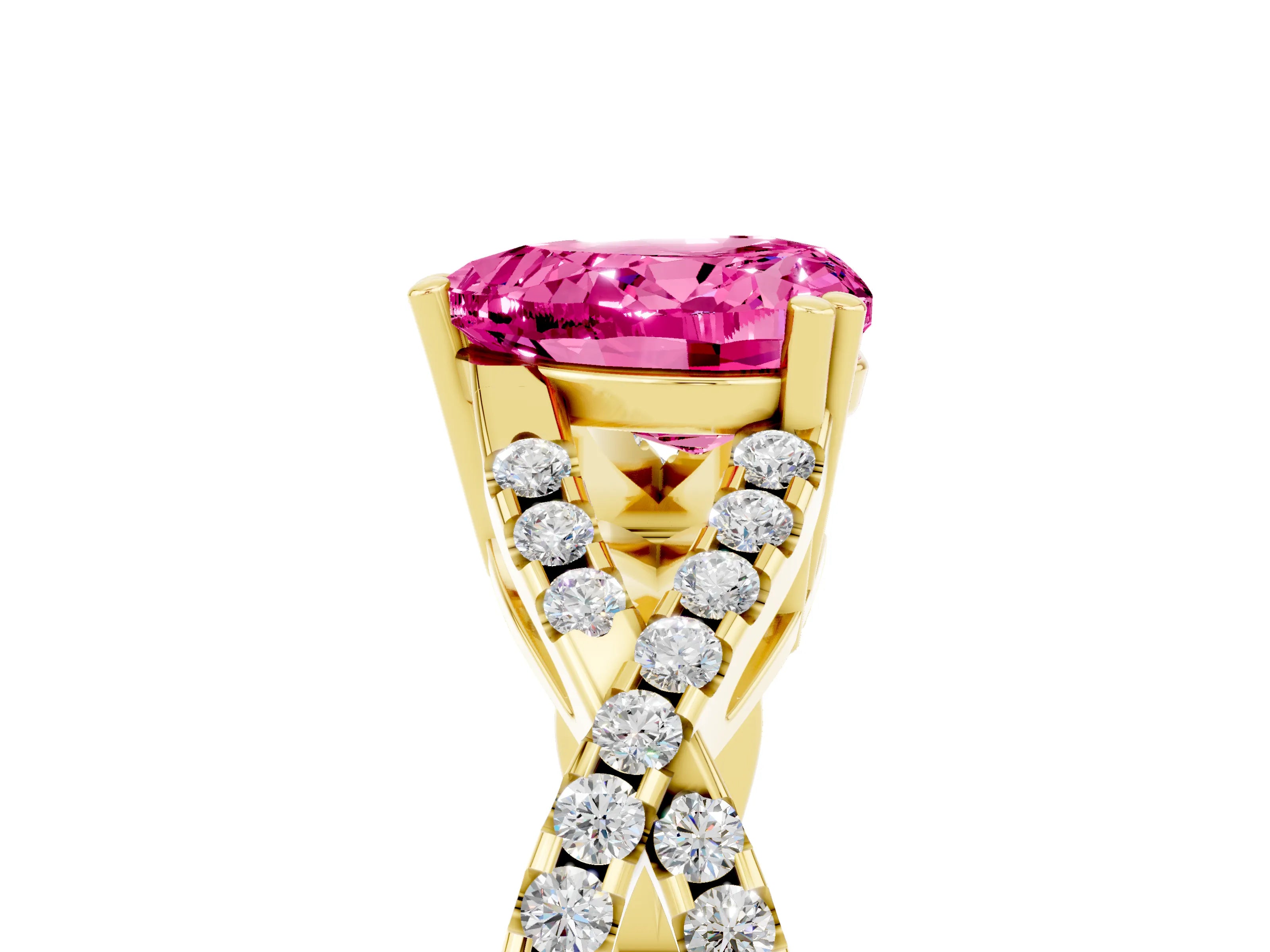 Yellow gold Heart Cut Pink Sapphire Solitaire Ring with Four-Prong Setting and Twisted Pavé Band_17