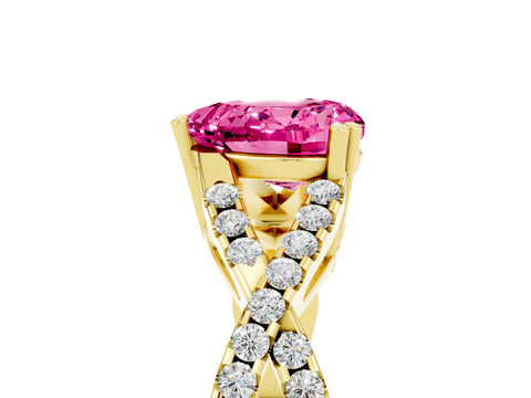 Yellow gold Heart Cut Pink Sapphire Solitaire Ring with Four-Prong Setting and Twisted Pavé Band_17
