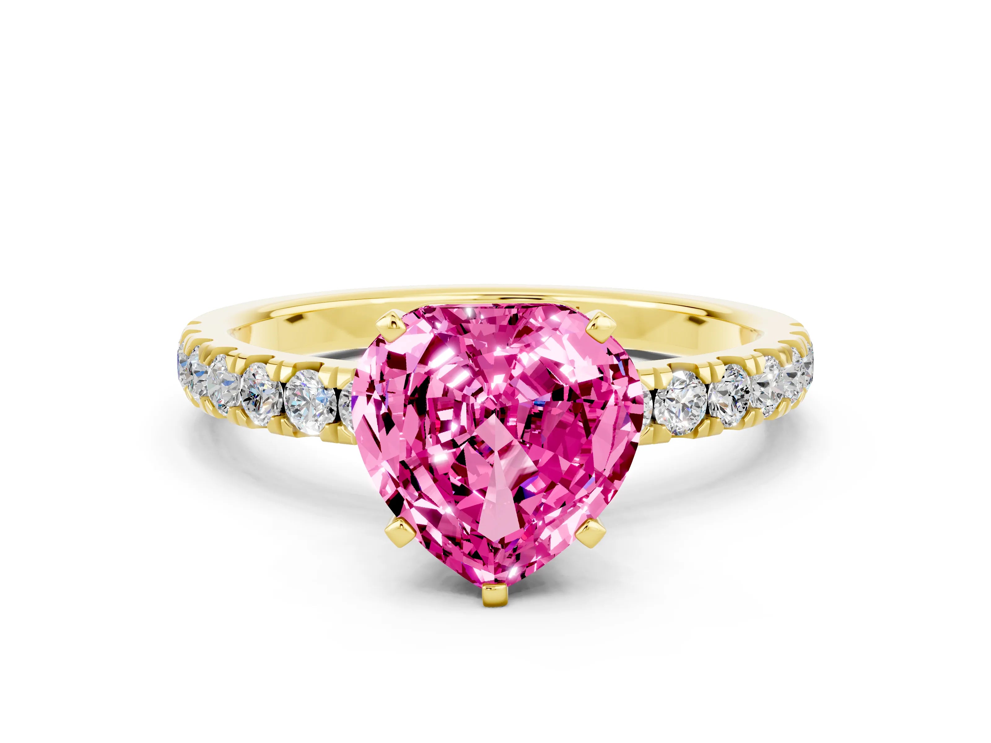 Yellow gold Heart Cut Pink Sapphire Solitaire Ring with Pavé Accents and Four-Prong Setting_24