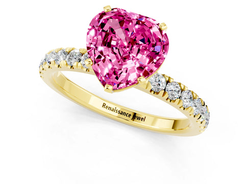 Yellow gold Heart Cut Pink Sapphire Solitaire Ring with Pavé Accents and Four-Prong Setting_25
