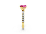 Yellow gold Heart Cut Pink Sapphire Solitaire Ring with Pavé Accents and Four-Prong Setting_26