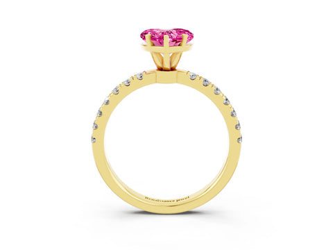 Yellow gold Heart Cut Pink Sapphire Solitaire Ring with Pavé Accents and Four-Prong Setting_27