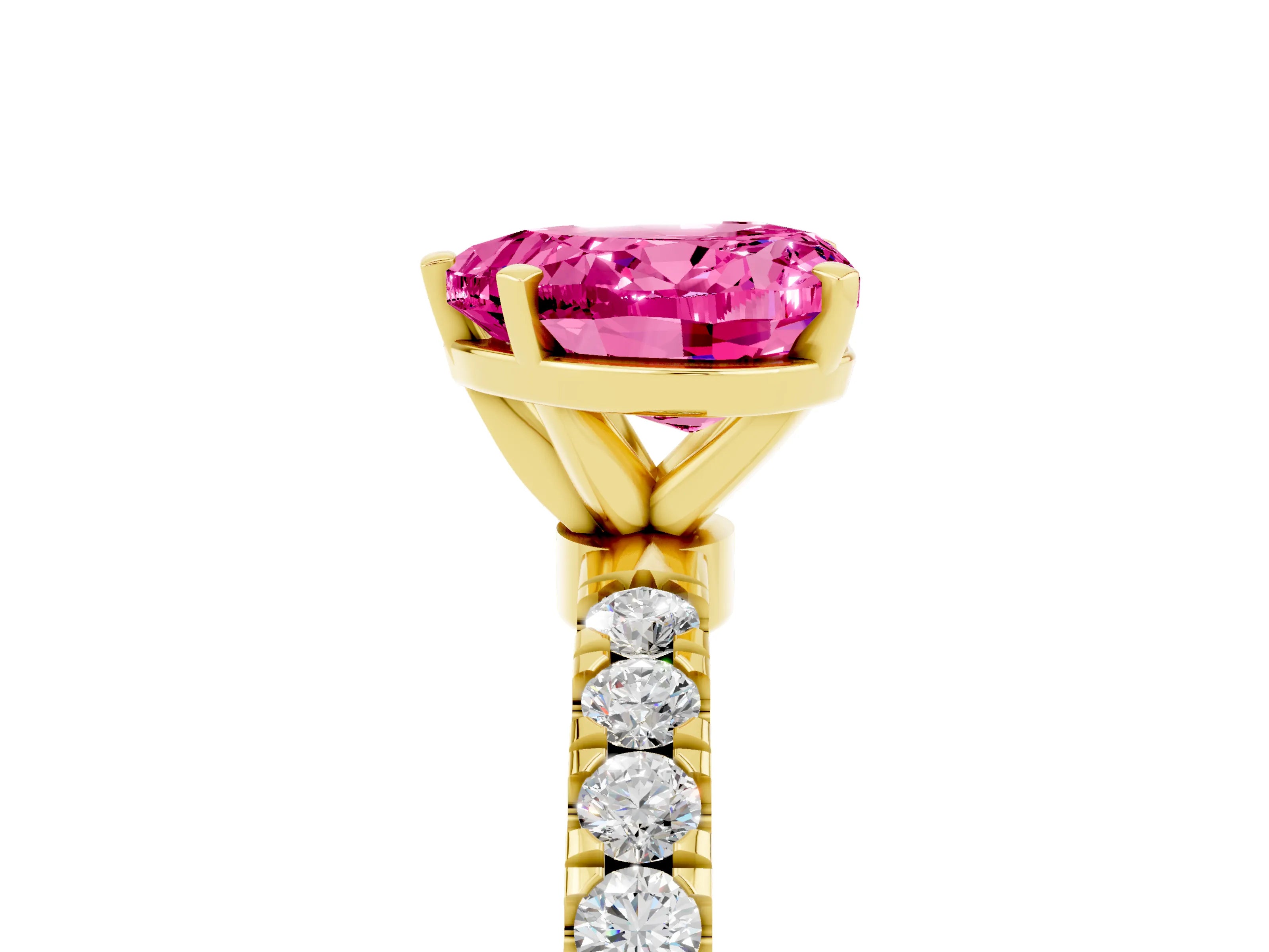 Yellow gold Heart Cut Pink Sapphire Solitaire Ring with Pavé Accents and Four-Prong Setting_29