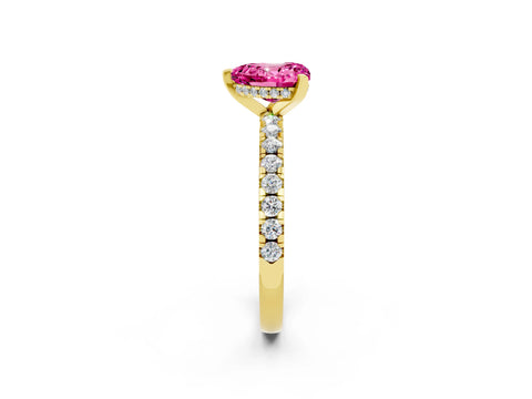 Yellow gold Heart Cut Pink Sapphire Solitaire Ring with Pavé Band and Four-Prong Setting_62
