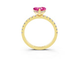 Yellow gold Heart Cut Pink Sapphire Solitaire Ring with Pavé Band and Four-Prong Setting_63