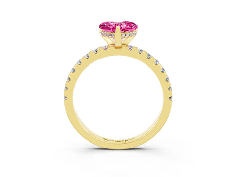 Yellow gold Heart Cut Pink Sapphire Solitaire Ring with Pavé Band and Four-Prong Setting_63