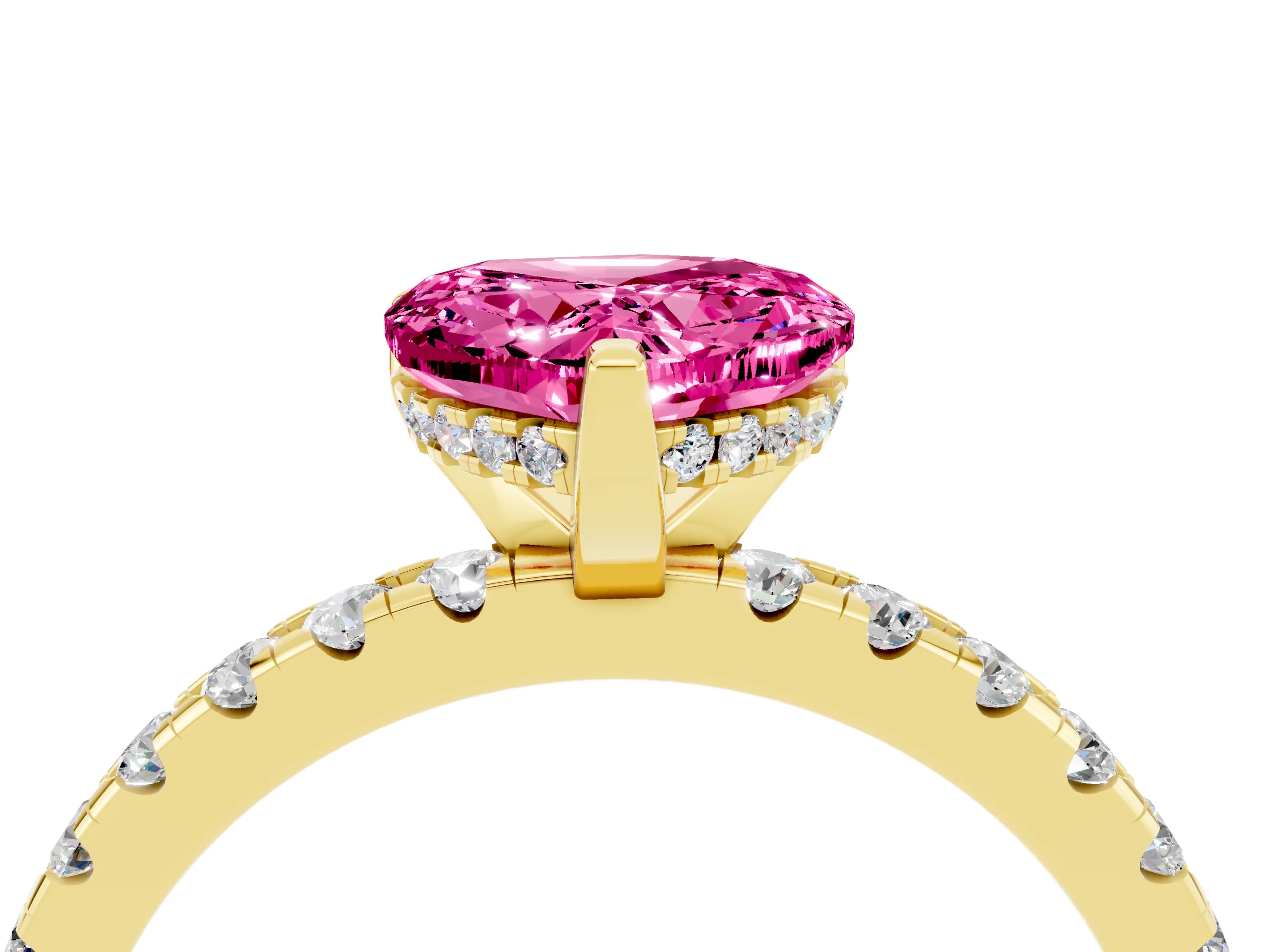 Yellow gold Heart Cut Pink Sapphire Solitaire Ring with Pavé Band and Four-Prong Setting_64