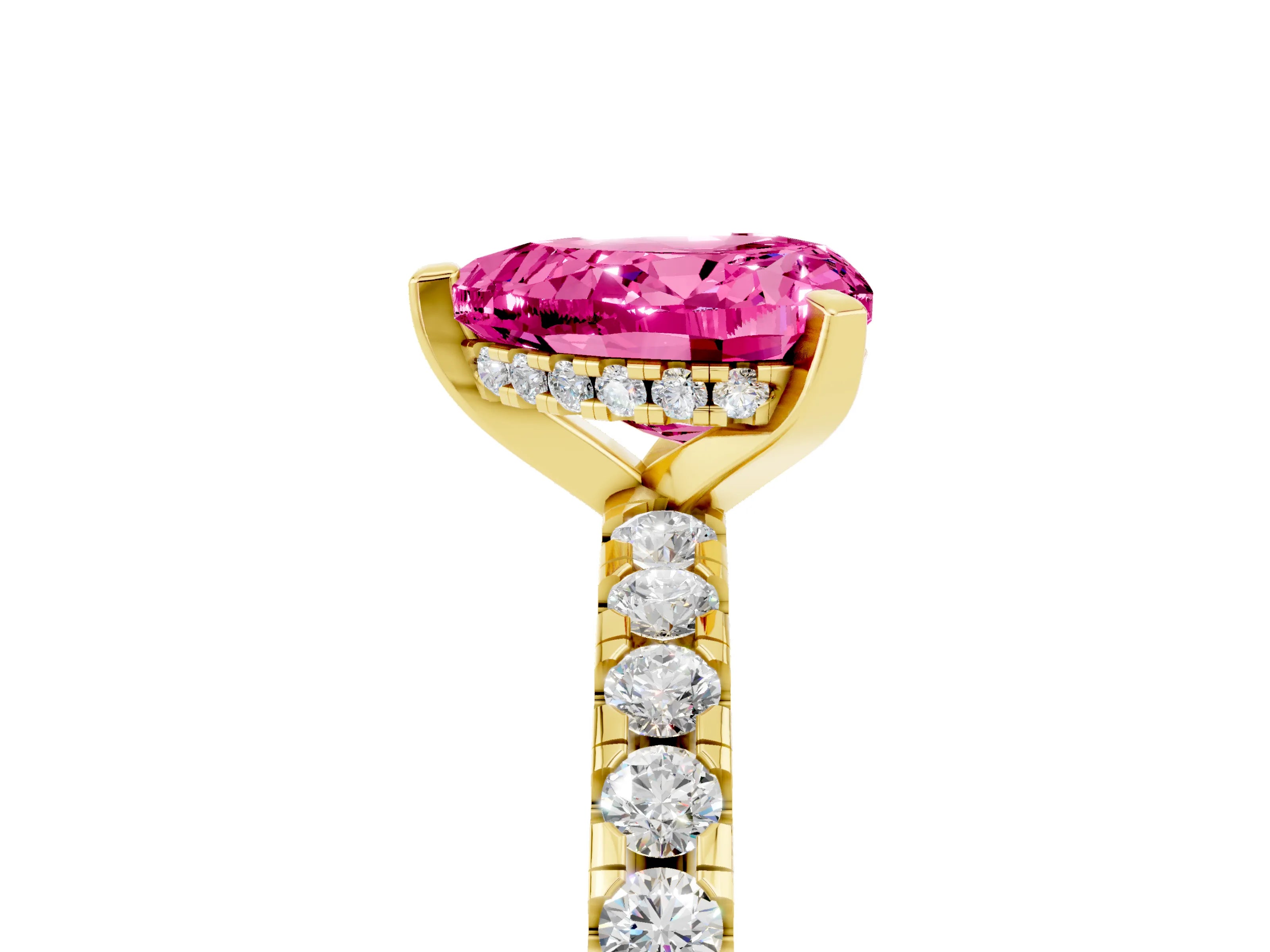 Yellow gold Heart Cut Pink Sapphire Solitaire Ring with Pavé Band and Four-Prong Setting_65