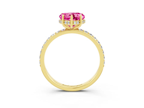 Yellow gold Heart Cut Pink Sapphire Solitaire Ring with Pavé Band and Hidden Halo_15