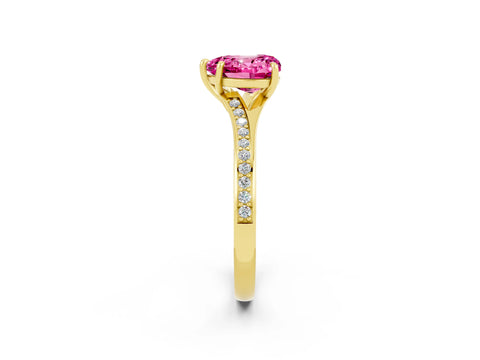 Yellow gold Heart Cut Pink Sapphire Solitaire Ring with Pavé Band and Prong Setting_14