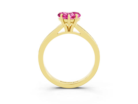 Yellow gold Heart Cut Pink Sapphire Solitaire Ring with Pavé Band and Prong Setting_15