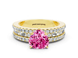 Yellow gold Heart Cut Pink Sapphire Solitaire Ring with Pavé and Channel Set Band_36