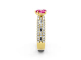 Yellow gold Heart Cut Pink Sapphire Solitaire Ring with Pavé and Channel Set Band_38