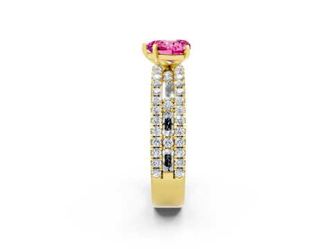 Yellow gold Heart Cut Pink Sapphire Solitaire Ring with Pavé and Channel Set Band_38