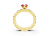 Yellow gold Heart Cut Pink Sapphire Solitaire Ring with Pavé and Channel Set Band_39