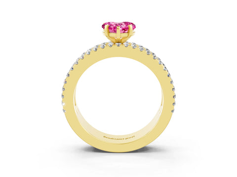 Yellow gold Heart Cut Pink Sapphire Solitaire Ring with Pavé and Channel Set Band_39