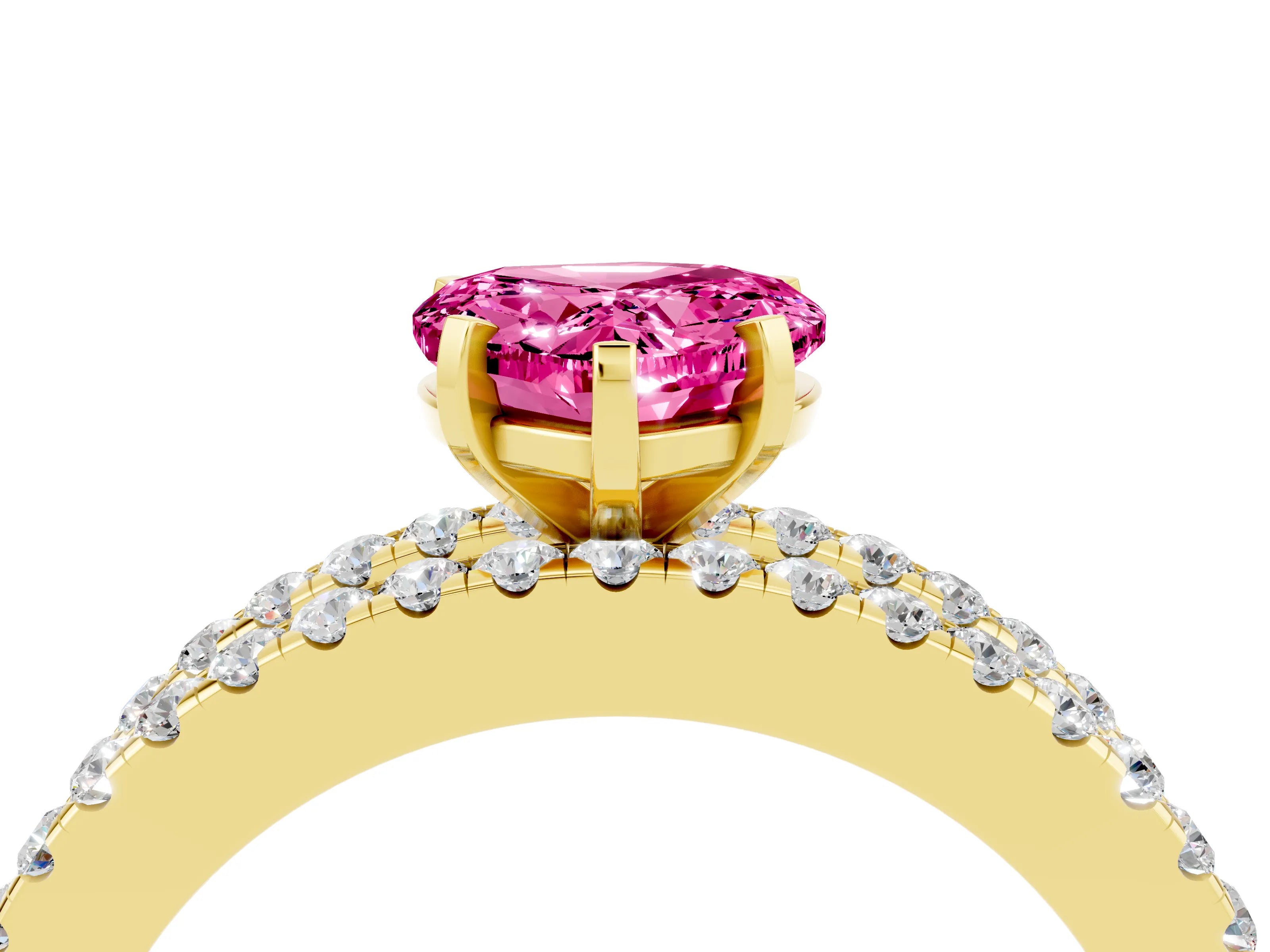 Yellow gold Heart Cut Pink Sapphire Solitaire Ring with Pavé and Channel Set Band_40