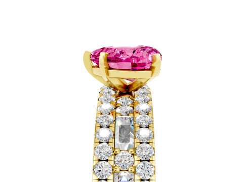 Yellow gold Heart Cut Pink Sapphire Solitaire Ring with Pavé and Channel Set Band_41
