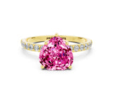 Yellow gold Heart Cut Pink Sapphire Solitaire Ring with Pave Band and Four Prong Setting_48