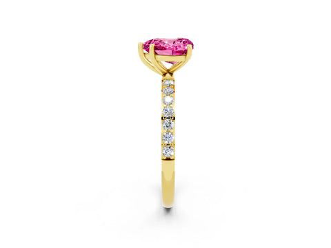 Yellow gold Heart Cut Pink Sapphire Solitaire Ring with Pave Band and Four Prong Setting_50