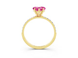 Yellow gold Heart Cut Pink Sapphire Solitaire Ring with Pave Band and Four Prong Setting_51