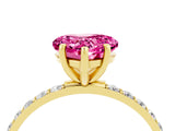 Yellow gold Heart Cut Pink Sapphire Solitaire Ring with Pave Band and Four Prong Setting_52
