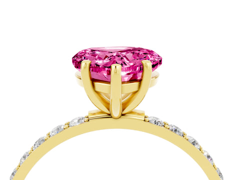 Yellow gold Heart Cut Pink Sapphire Solitaire Ring with Pave Band and Four Prong Setting_52