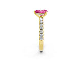 Yellow gold Heart Cut Pink Sapphire Solitaire Ring with Round  Pavé Band and Four-Prong Setting_38