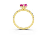 Yellow gold Heart Cut Pink Sapphire Solitaire Ring with Round  Pavé Band and Four-Prong Setting_39