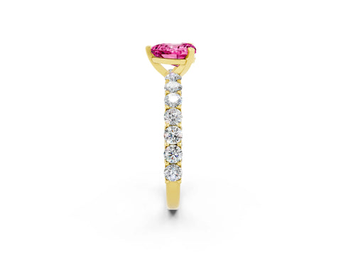 Yellow gold Heart Cut Pink Sapphire Solitaire Ring with Shared Prong Pavé Band and Four-Prong Setting_14