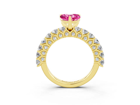 Yellow gold Heart Cut Pink Sapphire Solitaire Ring with Shared Prong Pavé Band and Four-Prong Setting_15