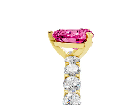 Yellow gold Heart Cut Pink Sapphire Solitaire Ring with Shared Prong Pavé Band and Four-Prong Setting_17