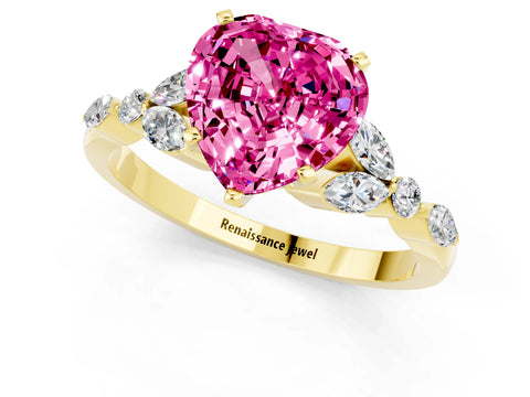 Yellow gold Heart Cut Pink Sapphire Solitaire Ring with Side Stones and Four-Prong Setting_13