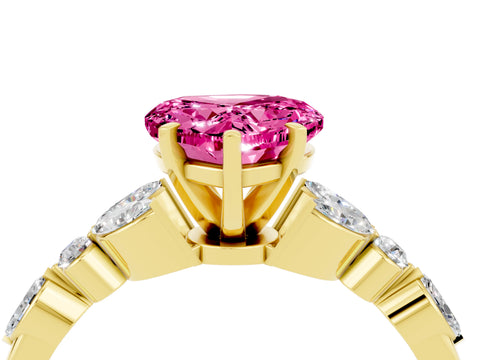 Yellow gold Heart Cut Pink Sapphire Solitaire Ring with Side Stones and Four-Prong Setting_16