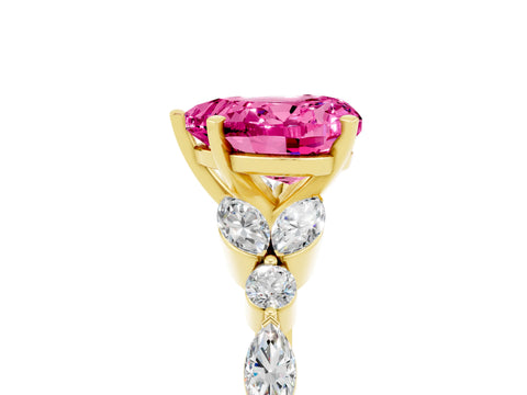 Yellow gold Heart Cut Pink Sapphire Solitaire Ring with Side Stones and Four-Prong Setting_17