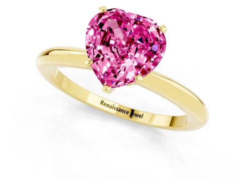 Yellow gold Heart Cut Pink Sapphire Solitaire Ring with Six-Prong Setting and Classic Band_1