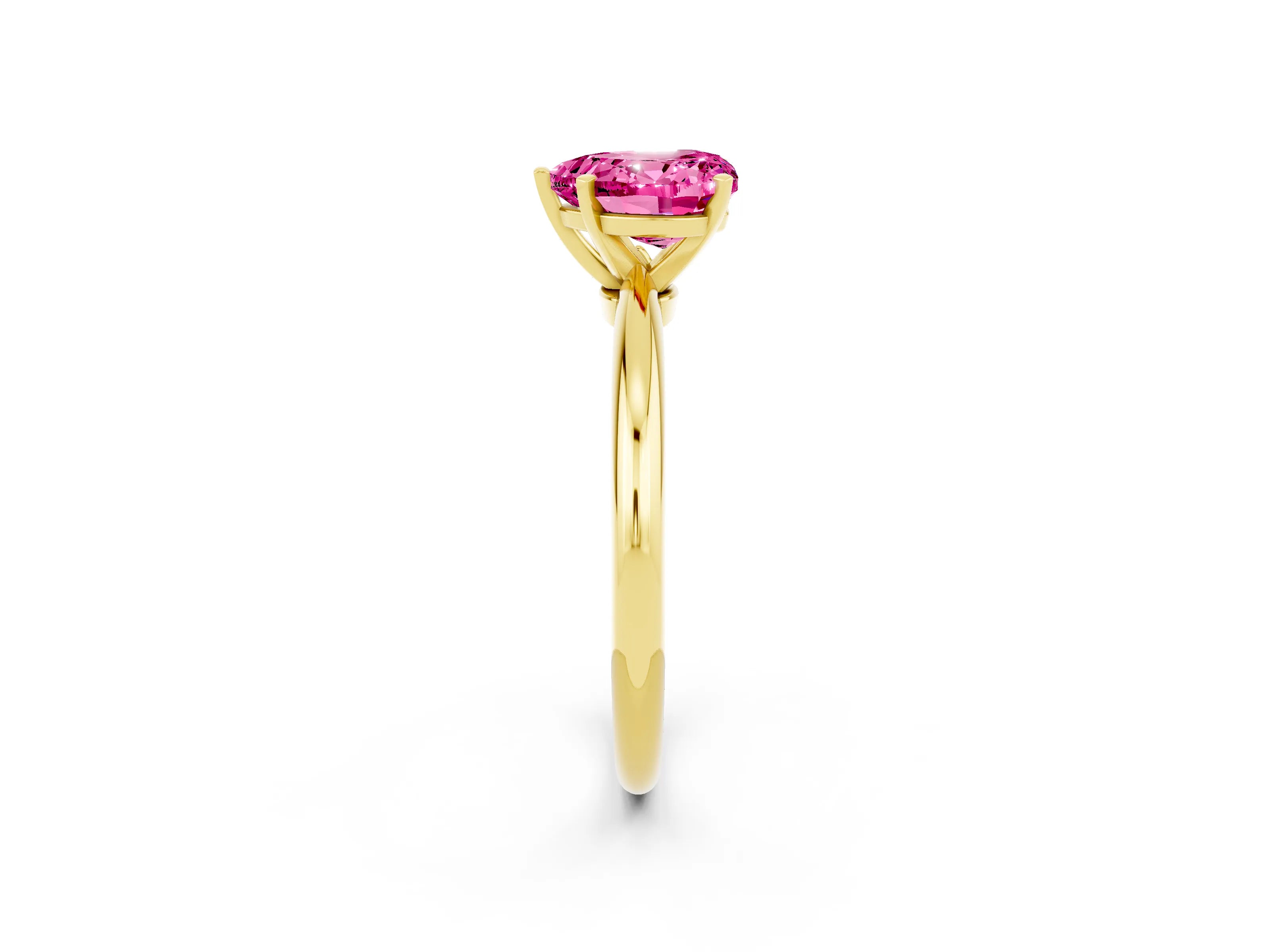 Yellow gold Heart Cut Pink Sapphire Solitaire Ring with Six-Prong Setting and Classic Band_2
