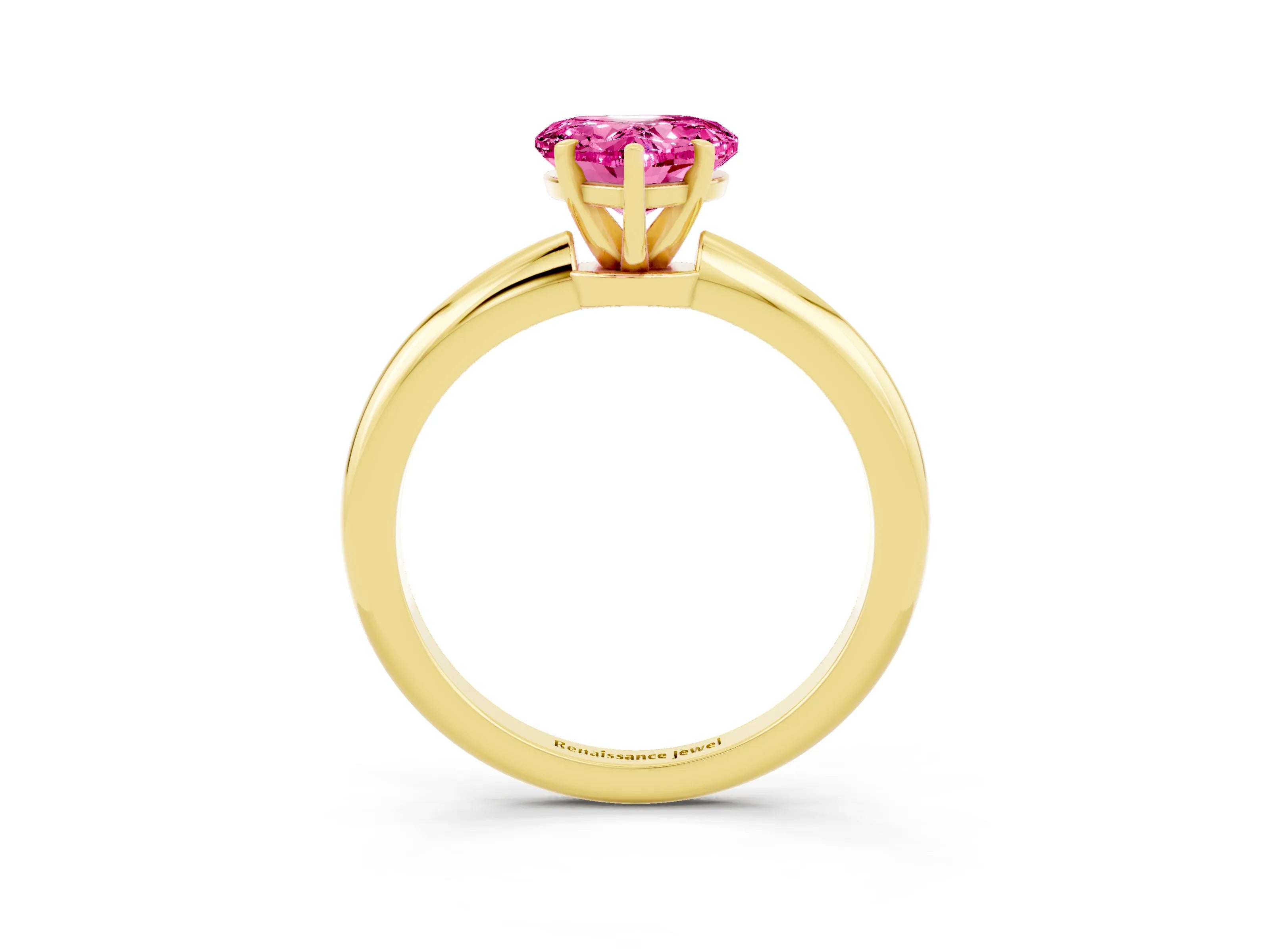 Yellow gold Heart Cut Pink Sapphire Solitaire Ring with Six-Prong Setting and Classic Band_3