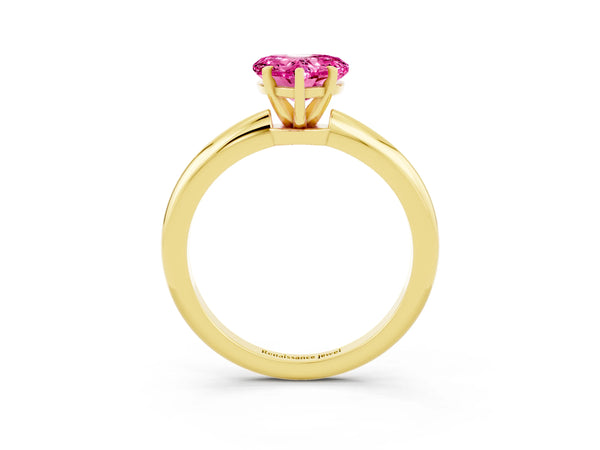 Yellow gold Heart Cut Pink Sapphire Solitaire Ring with Six-Prong Setting and Classic Band