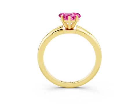 Yellow gold Heart Cut Pink Sapphire Solitaire Ring with Six-Prong Setting and Classic Band_3