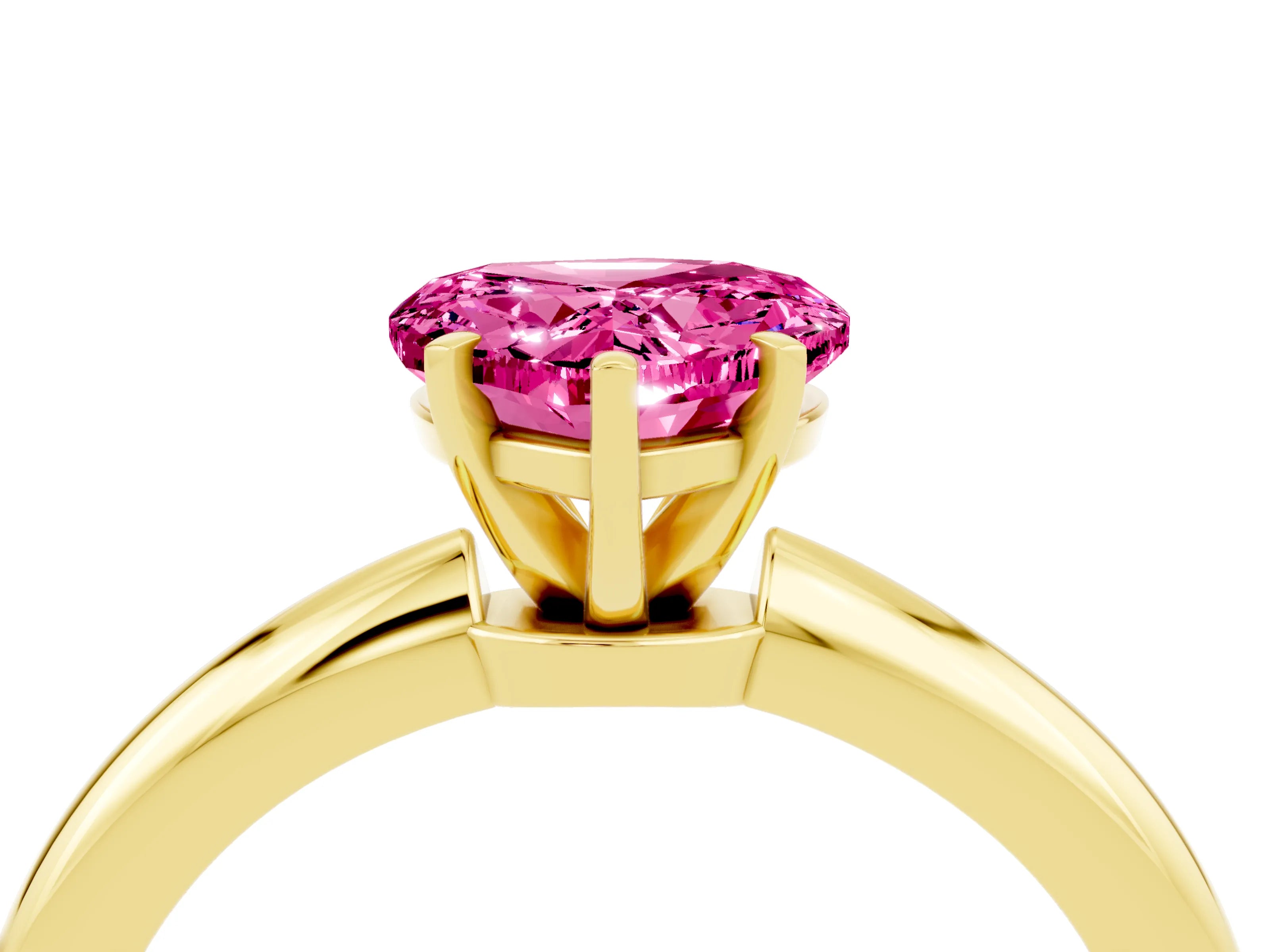 Yellow gold Heart Cut Pink Sapphire Solitaire Ring with Six-Prong Setting and Classic Band_4