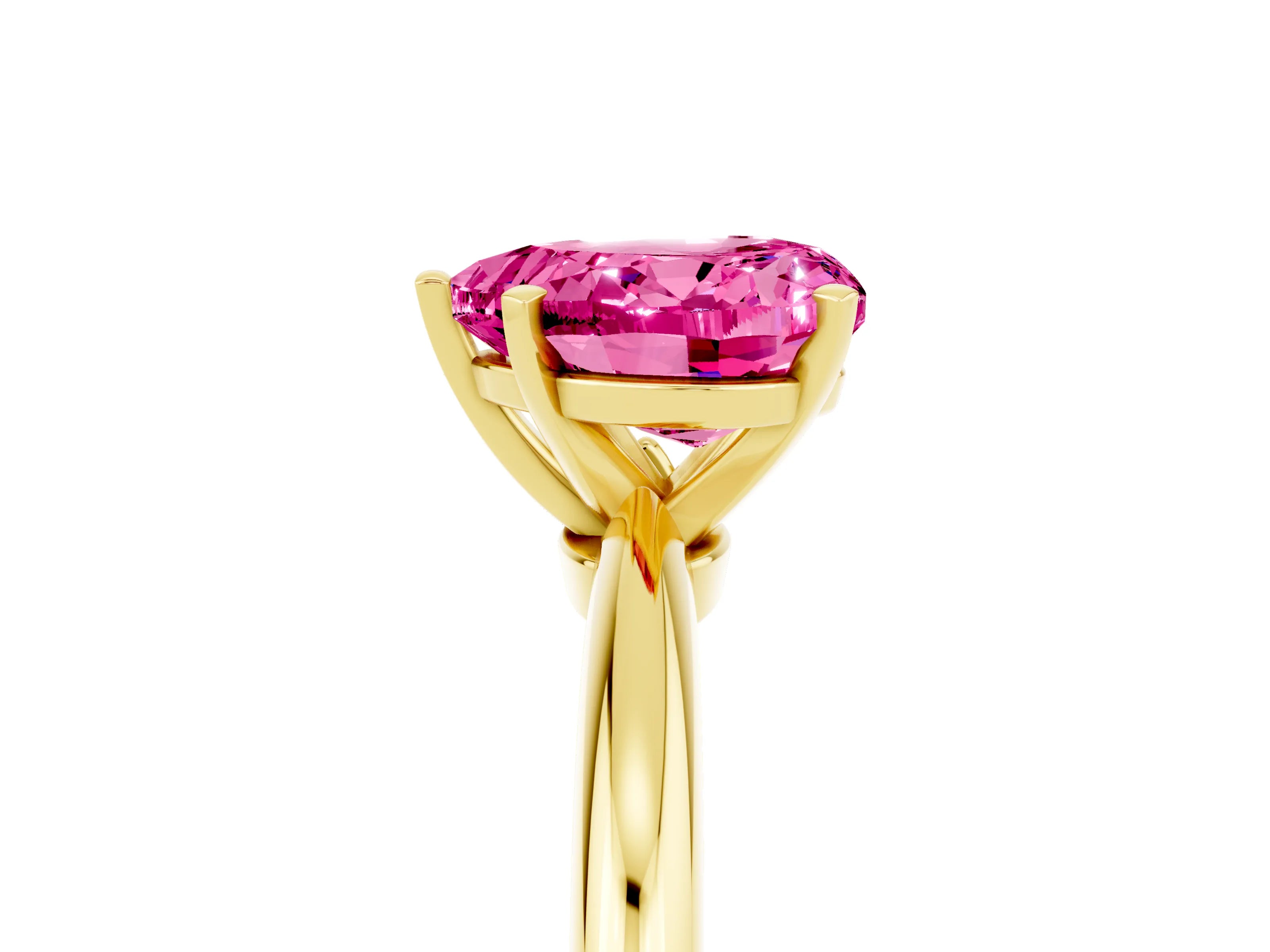 Yellow gold Heart Cut Pink Sapphire Solitaire Ring with Six-Prong Setting and Classic Band_5