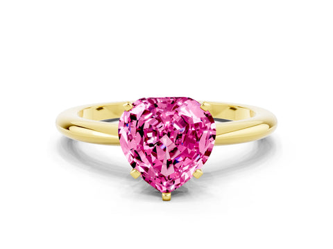 Yellow gold Heart Cut Pink Sapphire Solitaire Ring with Six-Prong Setting and Classic Band