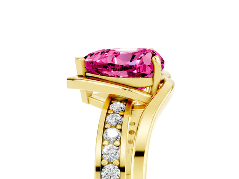Yellow gold Heart Cut Pink Sapphire Solitaire Ring with Split Shank and Prong Setting_5
